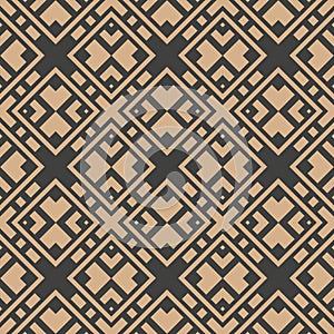 Vector damask seamless retro pattern background geometry check square cross frame kaleidoscope. Elegant luxury brown tone design