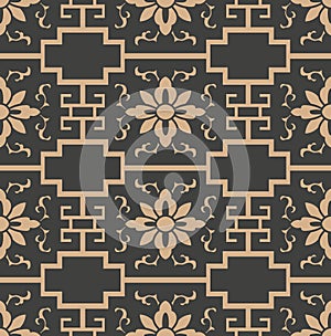 Vector damask seamless retro pattern background geometry cross tracery frame flower. Elegant luxury brown tone design for