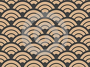 Vector damask seamless retro pattern background geometry round curve cross scale frame. Elegant luxury brown tone design for