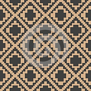 Vector damask seamless retro pattern background mosaic pixel geometry check cross kaleidoscope. Elegant luxury brown tone design