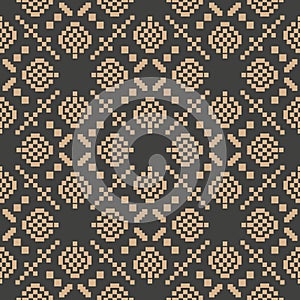 Vector damask seamless retro pattern background mosaic pixel geometry cross frame kaleidoscope. Elegant luxury brown tone design