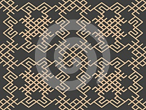 Vector damask seamless retro pattern background oriental geometry check spiral cross frame chian crest. Elegant luxury brown tone