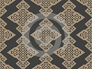 Vector damask seamless retro pattern background oriental geometry check spiral cross frame chian crest. Elegant luxury brown tone