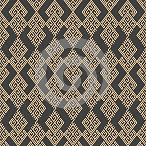 Vector damask seamless retro pattern background oriental geometry check spiral cross frame chian crest. Elegant luxury brown tone