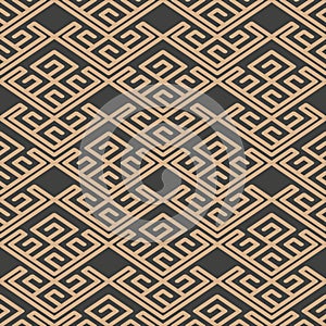 Vector damask seamless retro pattern background oriental geometry check spiral cross frame chian crest. Elegant luxury brown tone