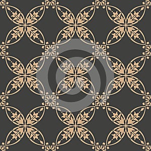 Vector damask seamless retro pattern background oval curve cross frame vine leaf flower. Elegant luxury brown tone design for