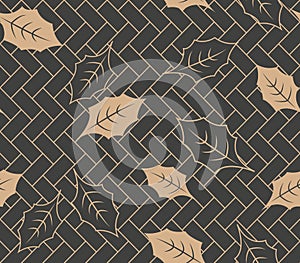 Vector damask seamless retro pattern background polygon geometry cross frame botanic garden leaf. Elegant luxury brown tone design