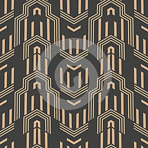 Vector damask seamless retro pattern background polygon geometry cross wave frame line. Elegant luxury brown tone design for