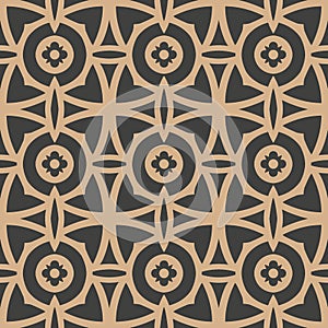 Vector damask seamless retro pattern background polygon round cross frame line flower. Elegant luxury brown tone design for