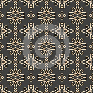 Vector damask seamless retro pattern background round curve cross flower frame chain line. Elegant luxury brown tone design for