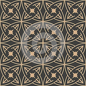 Vector damask seamless retro pattern background round curve cross star frame chain. Elegant luxury brown tone design for