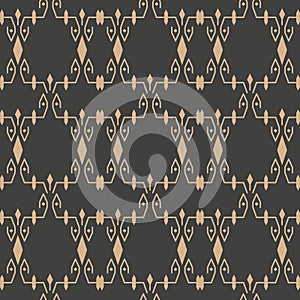 Vector damask seamless retro pattern background spiral cross frame chain vine flower. Elegant luxury brown tone design for