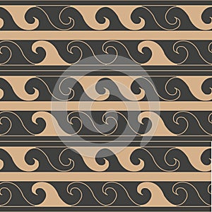 Vector damask seamless retro pattern background spiral vortex cross wave frame line. Elegant luxury brown tone design for