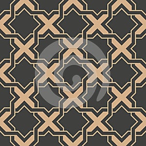 Vector damask seamless retro pattern background spiral vortex star cross frame chain. Elegant luxury brown tone design for