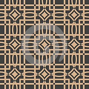 Vector damask seamless retro pattern background square curve cross check frame line. Elegant luxury brown tone design for