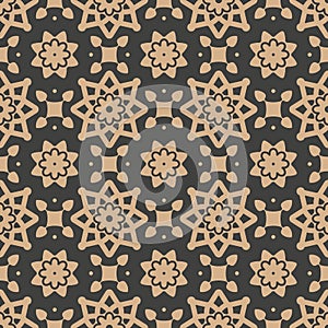 Vector damask seamless retro pattern background star curve flower frame kaleidoscope. Elegant luxury brown tone design for
