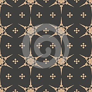 Vector damask seamless retro pattern background star geometry cross flower. Elegant luxury brown tone design for wallpapers,