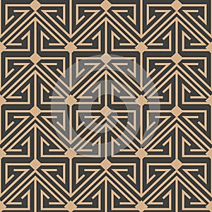 Vector damask seamless retro pattern background triangle geometry spiral cross frame line. Elegant luxury brown tone design for