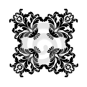 Vector damask vintage baroque scroll ornament swirl. Victorian monogram heraldic shield swirl.Retro floral leaf pattern