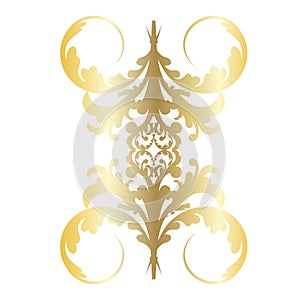 Vector damask vintage baroque scroll ornament swirl. Victorian monogram heraldic shield swirl.Retro floral leaf pattern