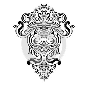 Vector damask vintage baroque scroll ornament swirl. Victorian monogram heraldic shield swirl.Retro floral leaf pattern