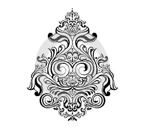 Vector damask vintage baroque scroll ornament swirl. Victorian monogram heraldic shield swirl.Retro floral leaf pattern