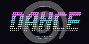 Vector dance font neon color dot halftone style