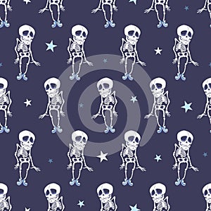Vector Dancing Skeletons Halloween Seamless