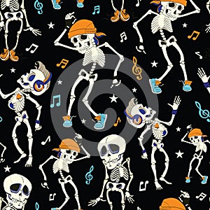 Vector Dancing Skeletons Party Halloween Seamless