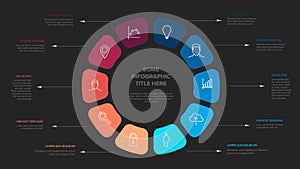 Vector dark blue and red icon elements in circle multipurpose Infographic template