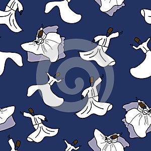 Vector Dark blue Sufi dancers Dervish background pattern photo