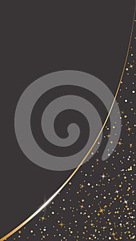 Vector dark celestial background with a copy space. Shiny golden elegant astrological frame with stars on a corner on a black