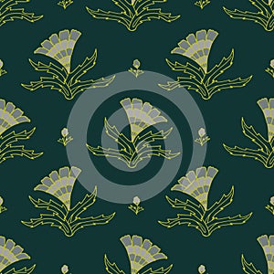 Vector dark green seamless pattern background: Ghostly Boteh.