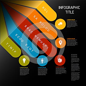 Vector dark multipurpose Infographic template with five diagonal stripes