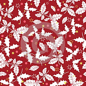 Vector dark red holly berry holiday seamless pattern background. Great for winter themed packaging, giftwrap, gifts