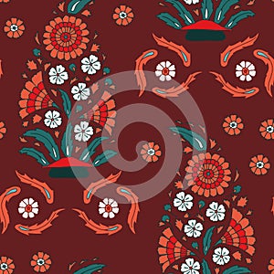 Vector dark red seamless pattern background: Regular Boteh