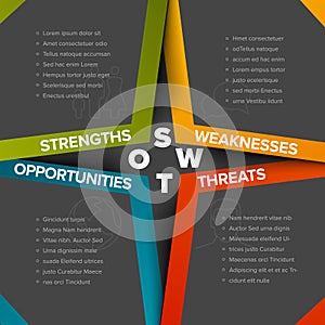Vector dark simple SWOT illustration template with color corners
