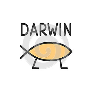 Vector darwin fish, evolution flat color line icon.