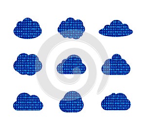 Vector Data Cloud Collection Isolated on White Background, Binary Code Textured Clouds.