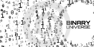 Vector data flow visualization. Grayscale big data flow as binary numbers strings twisted in infinity tunnel.