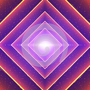 Vector data flow visualization. Square glowing tunnel of colorful big data flow as binary strings. Cyber world of code.