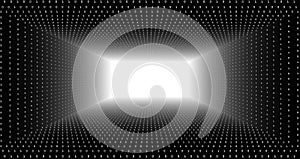 Vector data flow visualization. Triangle tunnel of big data flow as binary numbers strings. Information code