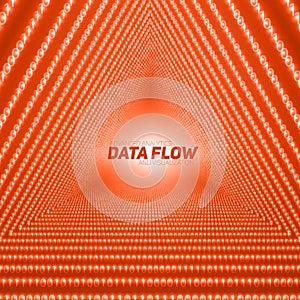 Vector data flow visualization. Triangle tunnel of red big data flow as binary numbers strings.