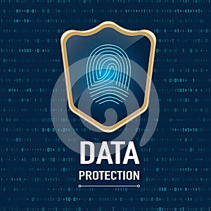 Vector : Data Protection concept, Gold sheild protect a finger p