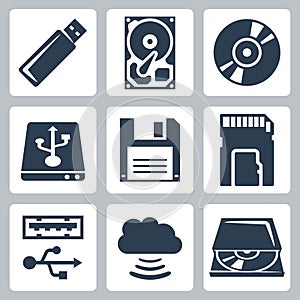 Vector data storage icons set