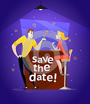 Vector dating couple flat illustration.