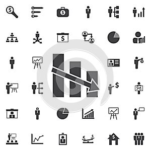 Vector declining graph icon.