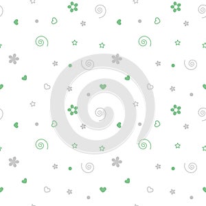 Vector seamless pattern spirals and flowers, hearts