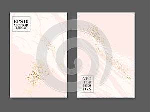 Vector decoration cards design in pink white soft colors with golden glitter texture for cover, banner, invitation, card