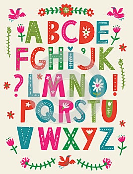 Vector decorative alphabet. Letters and Elements